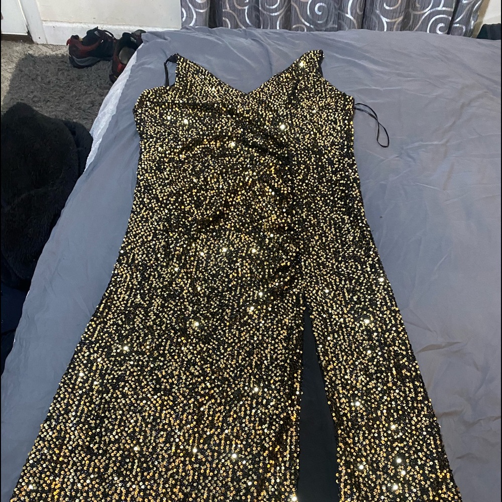 Southern Fried Chics gold sequin dress